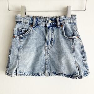 Zara Girls 7 Denim Miniskirt Jean Blue Faded Pockets A Line Casual Spring Summer